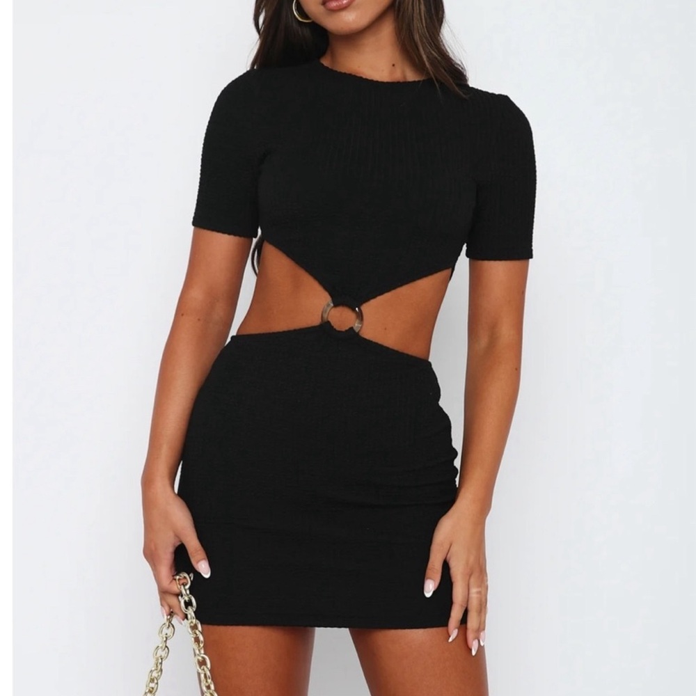 White Fox Boutique Black Ribbed Cut-Out Bodycon Dress